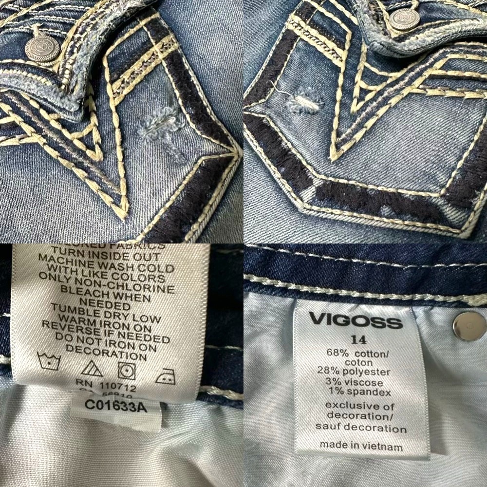Vigoss Women 14 Capri Jeans Medium Wash Distressed Embroidered Flap Pocket Blue - Picture 7 of 9